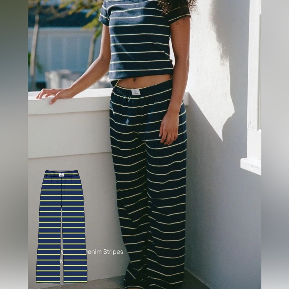 NEW PARKE SUMMERLAND Striped Blue and Yellow matching pants and tee